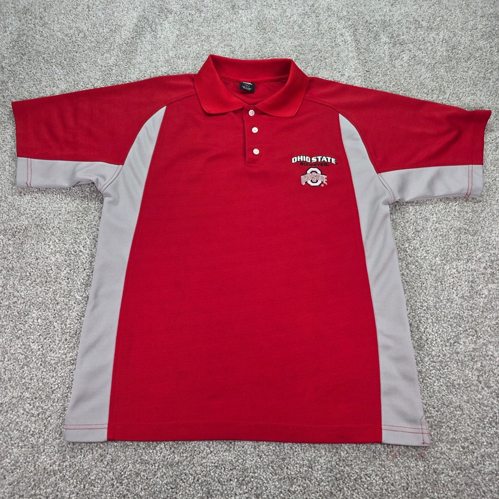Vtg Starter Ohio State Buckeyes Polo Shirt Mens Medium Red Grey Colorblock NCAA